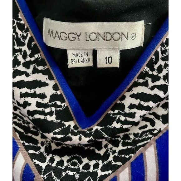 Maggy London 10 M V Neck Scuba Sheath Geometric Graphic Scarf Print Dress - Picture 7 of 7